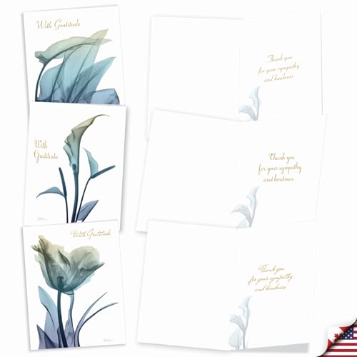 The Best Card Company - 10 Sympathy Thank You Cards (4 x 5.12 Inch) - Boxed Flower Condolence Gratitude - Blooming Expressions AM6221STG-B1x10 - style: Blooming Expressions - Assorted 10 Cards