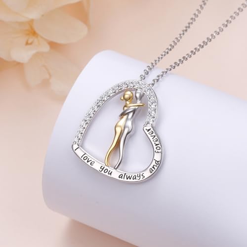 FLYOW S925 Sterling Silver Best Friend Couple Pendant Friendship Sun Moon Lotus Yin Yang Matching Bff Necklace for Women Jewelry - style: heart