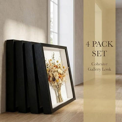 4 Pack Shadow Box Frame Display Cases, 8"x 10" Wood Deep Black Handicrafts Shadowbox for Flowers Jersey Wedding (Black) - color: Black