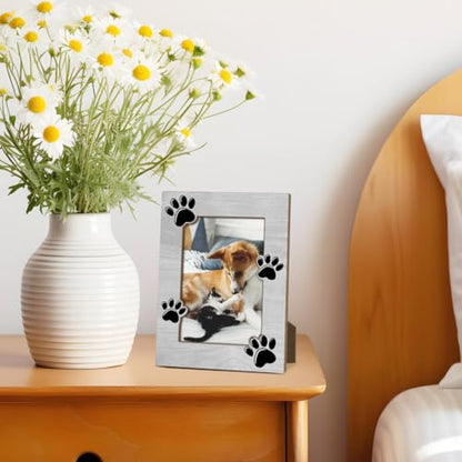Pet Wooden Picture Frame, 4x6 Pet Paw Prints Photo Frame, Dog Cat Mom Memorial Sympathy Gifts, Remembrance Gifts, Picture Frames for Tabletop Display, Home Office Desk Decorations -001