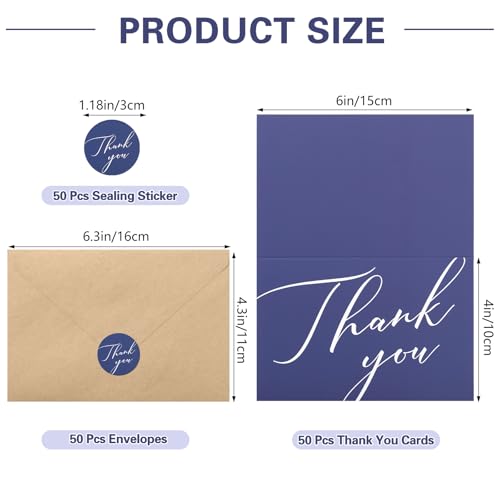 50 Pack Thank You Cards with Envelopes, 4x6 Inch Thank You Card Bulk - style: Simple Dark Blue