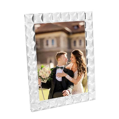 Luxury Crystal Picture Photo Frame,Grid Diamond Craft,Crystal Wedding Frame of Keepsake Photo Frames, Tabletop Display Decor Frame, Clear with Gift Box (8" x 10") - size: 8"x10"