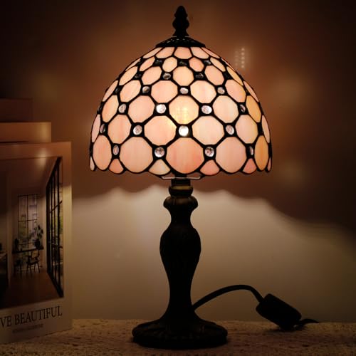 Small Tiffany Stained Glass Table Lamp,Pink | Mini Desk Accent Light, Bedroom Bedside Reading, Antique Style Decor, 8X15 Inches - color: Pink