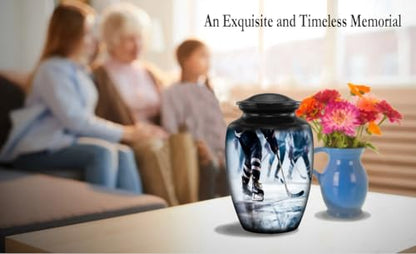 Ice Hockey Cremation Urn for Adult Human Ashes – Full Size Sports Tribute Memorial Urn – Elegant Funeral Urn for Hockey Lovers & Players – Holds Up to 210 lbs (Large) - size: Large