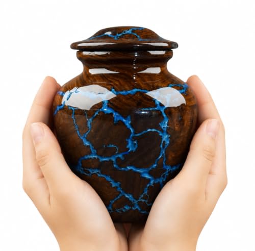Small Cremation Urn for Human Ashes Adult - Keepsake Memorial & Funeral Urn for Mom, Dad | Premium Mini Rosewood Urn - Blue Resin Inlay | Sharing Urn for Men & Women, Pet Urn for Dog & cat - 20 CU/in - size: SMALL 20 Cu
