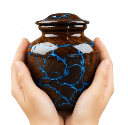 Small Cremation Urn for Human Ashes Adult - Keepsake Memorial & Funeral Urn for Mom, Dad | Premium Mini Rosewood Urn - Blue Resin Inlay | Sharing Urn for Men & Women, Pet Urn for Dog & cat - 20 CU/in - size: SMALL 20 Cu