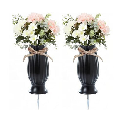 2 Pcs Cemetery Vases with Spikes Flower Holder for Cemetery Grave Vases for Cemetery with Stake (Black) - color: Black