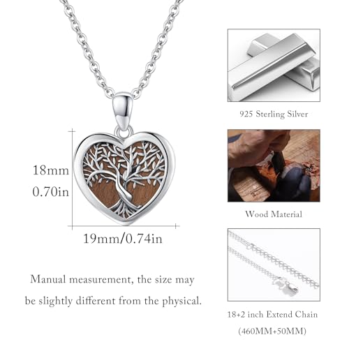 Tree of Life Locket Necklace That Hold Pictures Sterling Silver with Abalone Shell Family Tree Pendant Necklace Memorial Photo Heart Necklace Jewelry Xmas Gifts for Women - style: Ebony Wooden Tree of Life Necklace