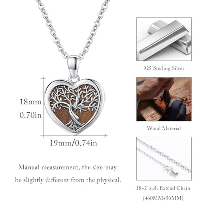 Tree of Life Locket Necklace That Hold Pictures Sterling Silver with Abalone Shell Family Tree Pendant Necklace Memorial Photo Heart Necklace Jewelry Xmas Gifts for Women - style: Ebony Wooden Tree of Life Necklace