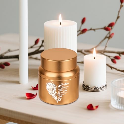 Small Urns for Human Ashes Cremational Keepsake, 2.2 Inches High, Gold | Solid aluminum, Mini Pocket Size, Comes with velvet bag - color: 1 Pack Gold