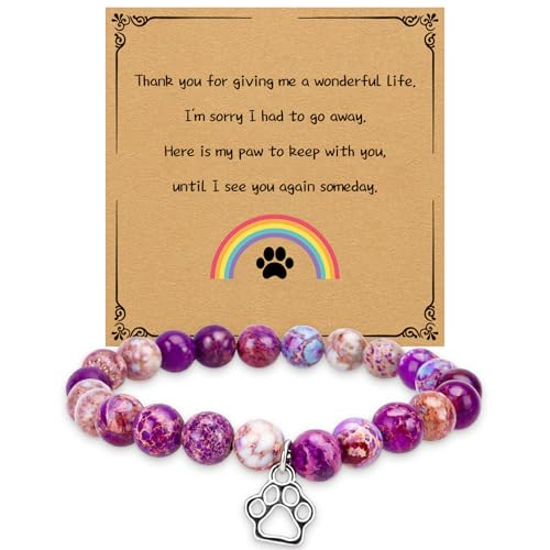 Aelciyue Pet Memorial Mothers Day Birthday Xmas Valentines Day Gifts for Loss Of Cats Dogs Mom Dad Paw Print Gifts Bracelets - style: Purple Paw Print