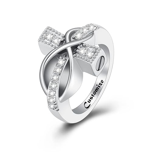 Crystal Cross Urn Ring for Ashes Stainless Steel Cremation Urn Ring for Women Man Keepsake Memorial for Ring - color: customize