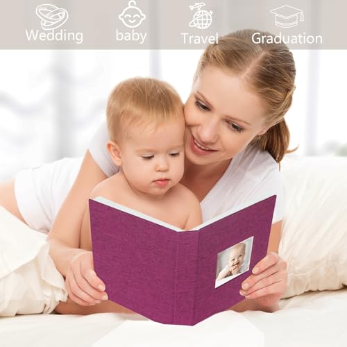 Artmag Mini Photo Album 4x6 50 Pockets 2 Pack, Linen Cover with Front Window Album Each Holds 52 Vertical Photos for Family Wedding Baby Children (Purple) - color: Purple, size: 50 Pockets/2PKS