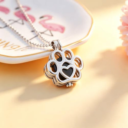 Pet Paw Urn Locket for Ashes Stainless Steel Cremation Jewelry for Dog/Cat Memorial Urn Necklace with Mini Casket Funeral Jewelry - color: Silver-Black