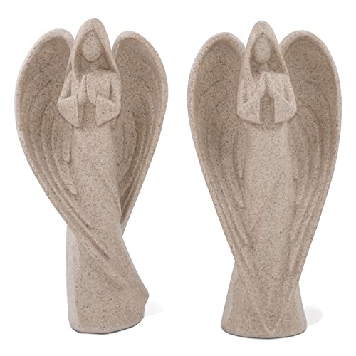 SIMON'S SHOP Angel Statues for Home Decor, 9'' Tall Praying Angel Figurines | Faux Stone Finish, Indoor Shelves Mantels Windowsills Covered Patios or Graveside Décor - color: Beige - 2 Pack