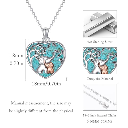 TUGHRA Locket Necklaces That Holds Picture Sterling Silver Elephant Locket Heart Pendant Necklace Photos Jewelry Gifts for Women Teen Mom Daughter - style: 06-Turquoise