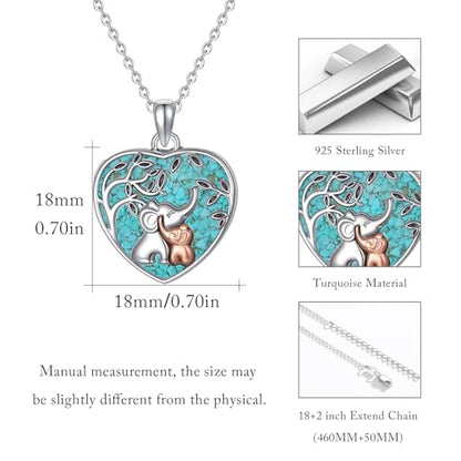 TUGHRA Locket Necklaces That Holds Picture Sterling Silver Elephant Locket Heart Pendant Necklace Photos Jewelry Gifts for Women Teen Mom Daughter - style: 06-Turquoise