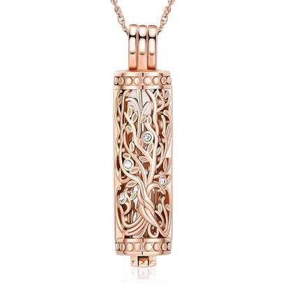 Tree of Life Urn Necklace for Women Men Cylinder Bar Memorial Ash Pendant | Tree of Life Cremation Jewelry,Stainless Steel Keepsakes Necklaces,Vial Ashes Pendant - color: Rosegold