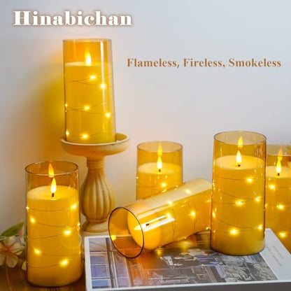 Amber Flickering Flameless Candles with Remote Timer, 6 pcs LED Battery Operated Candles with String Lights, Same Size D3 H6 - color: Amber