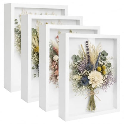 4 Pack Shadow Box Frame Display Cases, 8"x 10" Wood Deep Black Handicrafts Shadowbox Picture Frame for Flowers Jersey Baby Wedding Dress（White） - color: White, size: 8X10