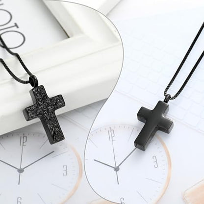 XSMZB Cross Urn Necklace for Ashes for Women Men Tree of Life Cross Cremation Jewelry Keepsake Pendant for Ashes of Loved One - color: Black