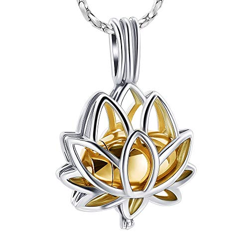 Imrsanl Cremation Jewelry for Ashes - Lotus Flower Ashes Pendant Necklace with Mini Keepsake Urn Memorial Ash Jewelry - color: Gold