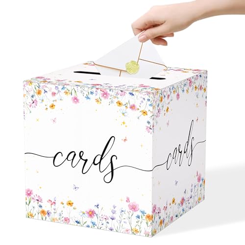 Wildflower Card Box for Wedding, 8.7" Floral Card Box for Reception, Graduation, Bridal Shower, Baby Shower, Birthday, Anniversary, Garden Party Decorations - color: Wildflower Cards