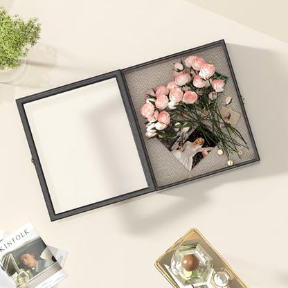 11x13 Shadow Box Frame with Acrylic Glass, Deep Large Shadow Boxes Display Cases for Tabletop and Wall Display, Memory Box for Keepsakes, Shadow Box for Flowers, Black with Linen Back - size: 11x13 in