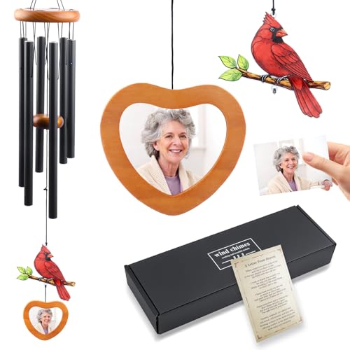 Cardinal Memorial Wind Chimes for Loss of Loved One Sympathy Gifts | Add Your Loved One's Photo - 36" Personalized Photo Bereavement Condolence for Grieving Friends Loss of Mother Father - color: Cardinal