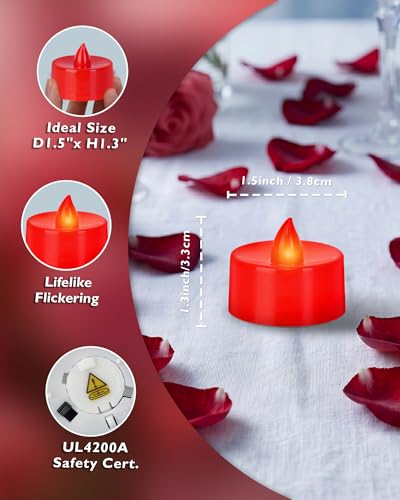 Homemory 12-Pack Red Flameless Battery Tealight Candles, 200+ Hours - color: Red, size: Pack of 12