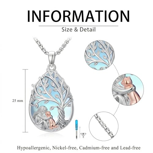 Tree of Life Urn Necklace for Ashes/Pet Cremation Teardrop Moonstone Necklace Pendant Jewelry Gifts for Mom Wife Women Birthday Christmas Memorial Day - color: cat-urn