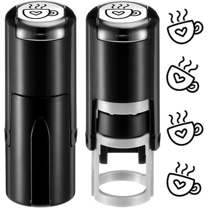 Supervitae 2 Pack Hot Coffee Cup Print Stamps Ink Stamper,Black | Mini Coffee Cup Self Inking Stamps for Classroom Party Educational Learning Activities Craft Supplies - color: Black, style: Coffee Cup