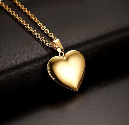 Men Women Photo Locket Necklace Heart Shape Locket Pendant with 24 Inch Chain for Birthday