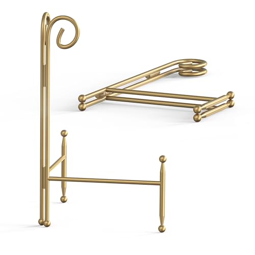 Display Stand for Plate, Foldable Metal Plate Stand for Table, Decorative Easel Holder for Picture Frames, Photos, Wedding Cards, Sign Posters, Cavas, 8-inch Gold