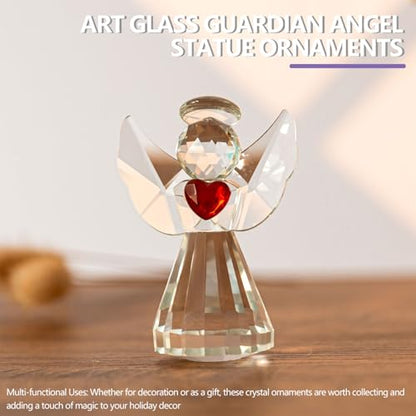 3in Glass Angel Figurines Crystal Guardian Angels Statue | Art Glass Angel Heart Paperweight Ornaments, Christmas Birthday Gifts for Women Mom - style: angle-heart