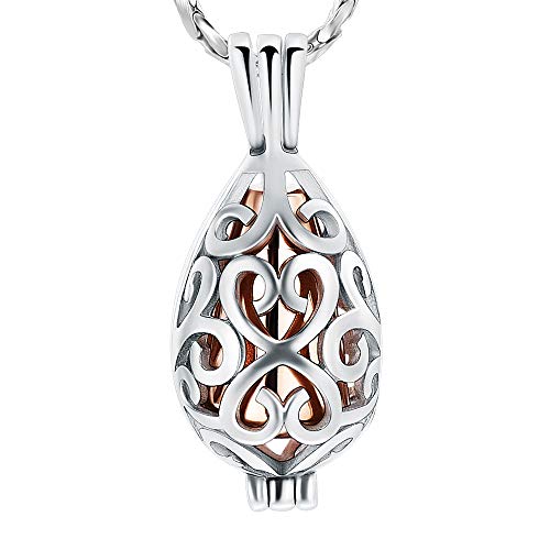 Imrsanl Cremation Jewelry for Ashes - Lotus Flower Ashes Pendant Necklace with Mini Keepsake Urn Memorial Ash Jewelry - color: Teardrop-Rose Gold