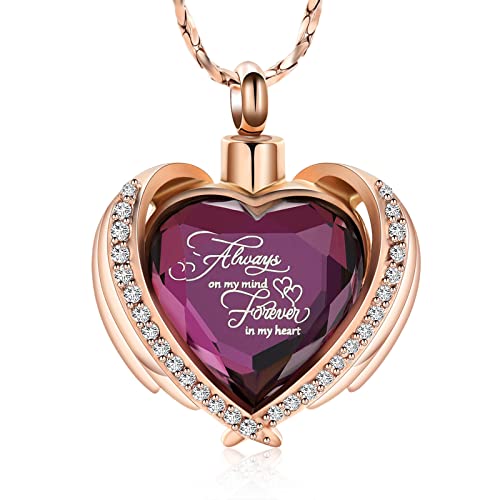 Imrsanl Cremation Jewelry for Ashes Pendant - Crystal Heart Urn Necklace with Mini Keepsake Urn Memorial Ash Jewelry - color: RP-Always