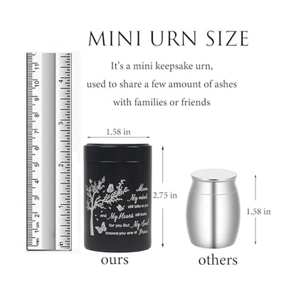 3 Inch Small Urn for Human Ashes Aluminum Mini Cremation Small Keepsake Box for Sharing Ashes Mini Urn-Mom - size: Black-Mom
