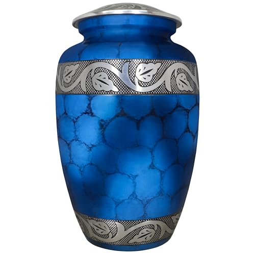 NANIURN Cremation Urns for Human Ashes Adult Man, Blue Engraved Texture Urn | Human Urns for Ashes for Women, Full-Size Memorial for Cremated Remains, Funeral, Burial, Home, Niche or Columbarium Display