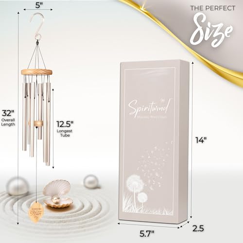 Premium Memorial Wind Chimes for Loss of Loved One - Tranquil Pearl (32")