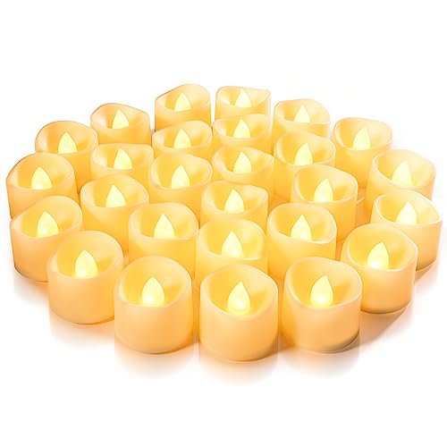 Homemory 24-Pack Flameless Tea Lights Candles Battery Operated, 200+ Hours - color: Warm White Glow – Ivory Body, size: Pack of 24
