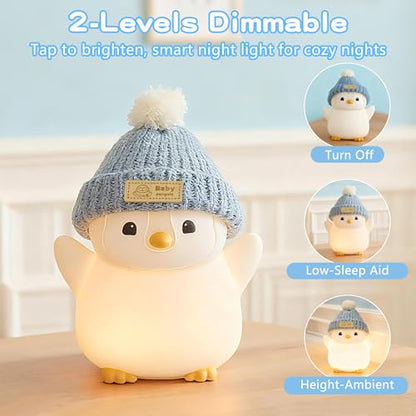 FAMIDUO Pink Penguin Night Light,Cute Penguin Lamp with Hat for Kids/Mom | Squishy Silicone Nursery Nightlight, Rechargeable/Dimmable/Timer,LED Novelty Animal Bedside Light,Funny Gifts for Baby/Boys - color: Grey Stand Penguin