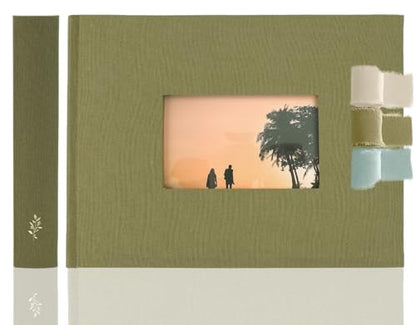 Premium Scrapbook Album with Window and Writing Space – 60 Pages holds 200 Photos of Different Sizes – Wedding, Baby, Travel & Family Memories – 11.4" x 8.6" - Olive - color: Olive, size: Small w/ Window