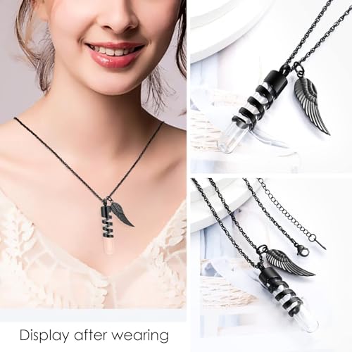 Imrsanl Glass Hourglass Urn Necklace Cremation Jewelry for Ashes - color: Glass-Black