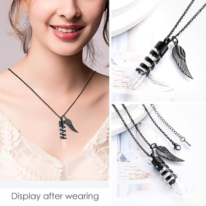 Imrsanl Glass Hourglass Urn Necklace Cremation Jewelry for Ashes - color: Glass-Black
