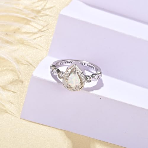 Jinlou Sterling Silver Teardrop Opal Urn Ring for Ashes Cremation Rings Memorial Jewelry for Women for Ashes of Loved Ones