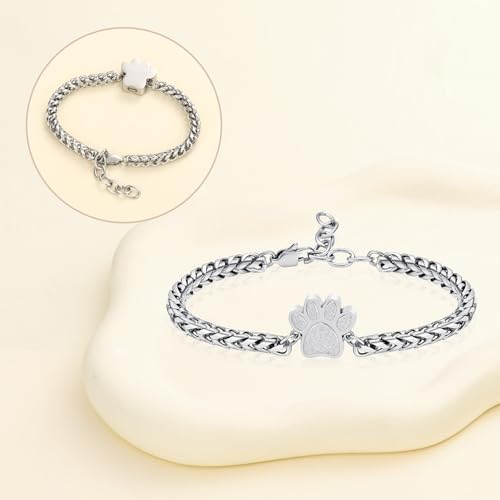 Oinsi Cremation Bracelet for Ashes Pet Paw Print Cremation Jewelry for Dog Cat Stainless Steel Keepsake Memorial Urn Bangle - color: A-Sliver