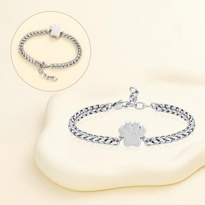 Oinsi Cremation Bracelet for Ashes Pet Paw Print Cremation Jewelry for Dog Cat Stainless Steel Keepsake Memorial Urn Bangle - color: A-Sliver