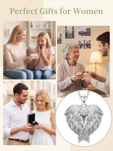Poiuy Photo Locket Necklace for Women, Heart Picture Pendant Photo Necklace Jewelry Christmas Memorial Birthday Gifts for Women Daughter Mom - color: Angel Wing Locket Necklace