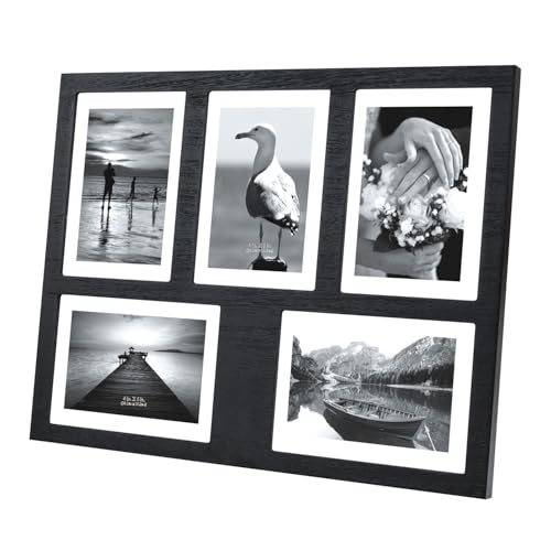 Hand-Painted Black Wood Collage Frame, 5 Openings for 4x6 - color: Black-1, size: 5 4X6